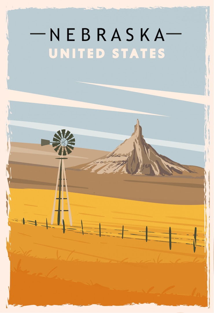 Vector nebraska retro poster. usa nebraska travel illustration. united states of america