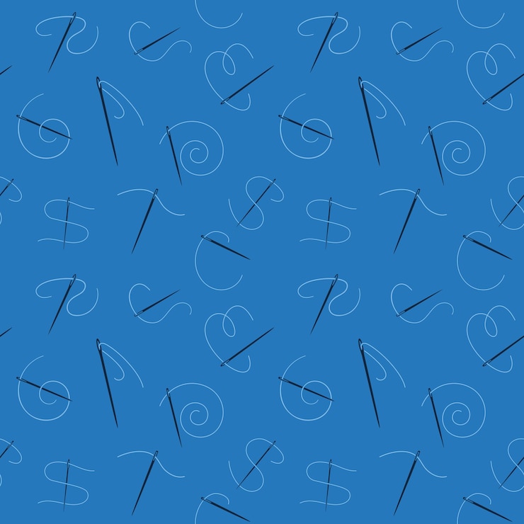Vector needle with thread blue seamless pattern needlework vector background