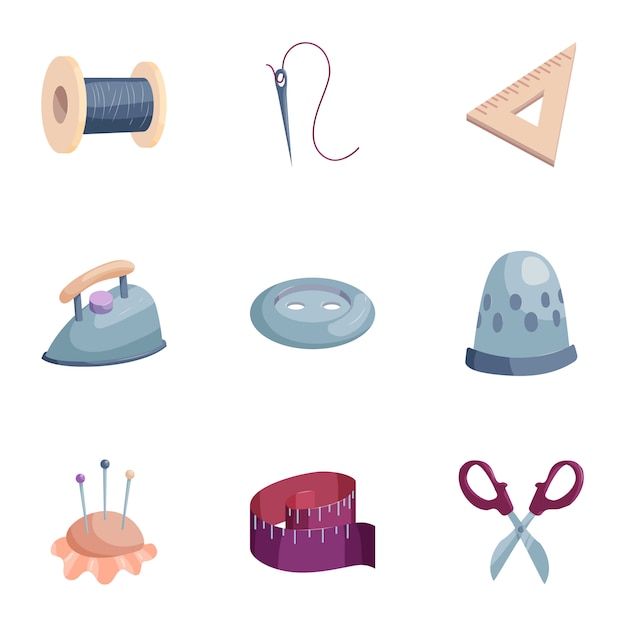 needlework icons set, cartoon style