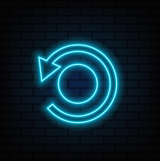 Neon arrow icon Abstract left neon arrow Neon arrow sign on black background