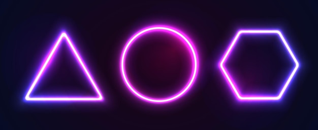 neon frame round triangle and hexagon glow shape set for disco night club abstract neon banner set