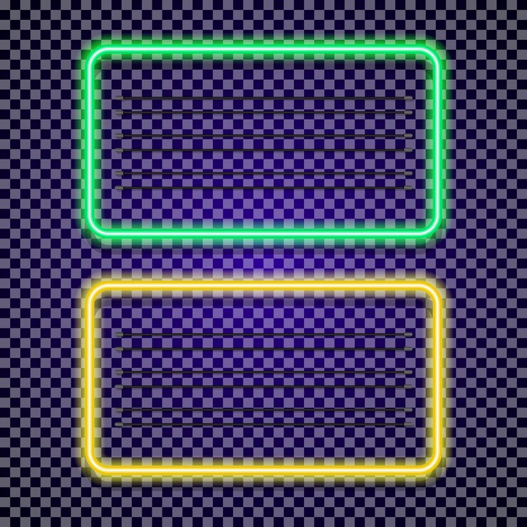 Vector neon horizontal frames set green and yellow color on transparent background for tattoo market promotion shop cafe restaurant banner poster party bright signboard vector illustration 10 eps