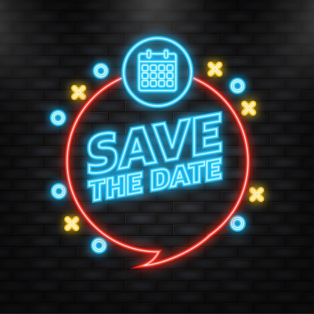 Neon Icon Flat modern calendar banner with Save the date Vector illustration
