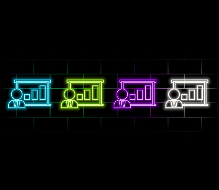 Vector neon light glow effect presentation line icon business meeting sign conference symbol 3d line neon g