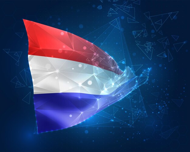 netherlands vector flag virtual abstract 3d object from triangular polygons on a blue background