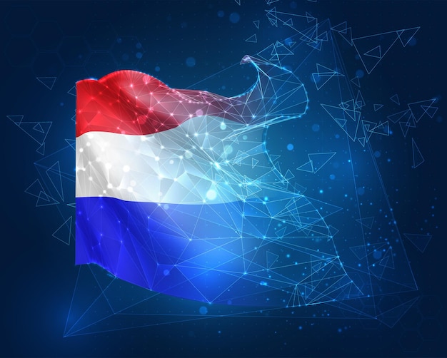 netherlands vector flag virtual abstract 3d object from triangular polygons on a blue background
