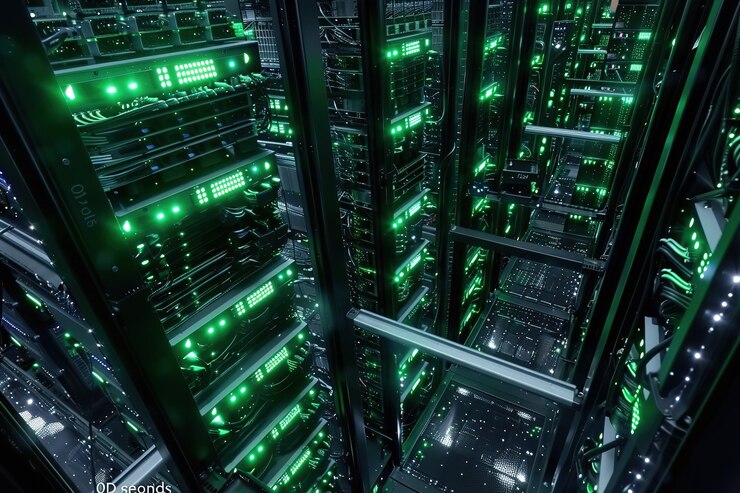 Vector network workstation server room concept 3d illustration