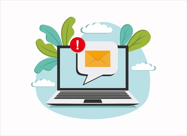new email notification on laptop computer display screen concept flat vector illustration