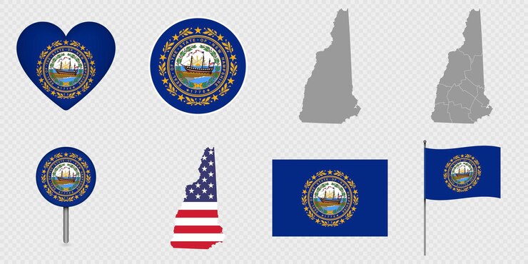 Vector new hampshire flag and map set