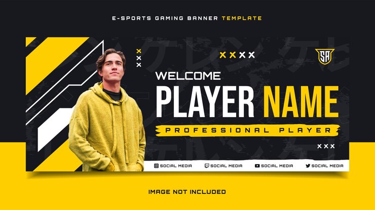 Vector new player esports gaming banner template with logo for social media