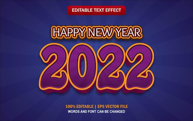 New Year 2022 Purple Orange Editable Text Effect Style Vector