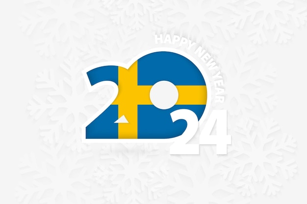 New Year 2024 for Sweden on snowflake background