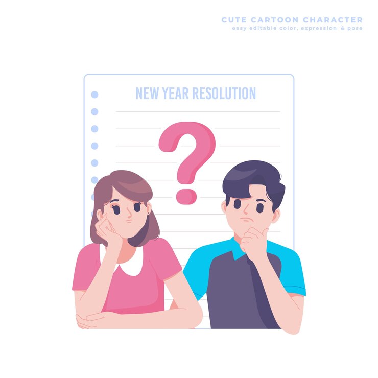 Vector new year resolution task cartoon illustration