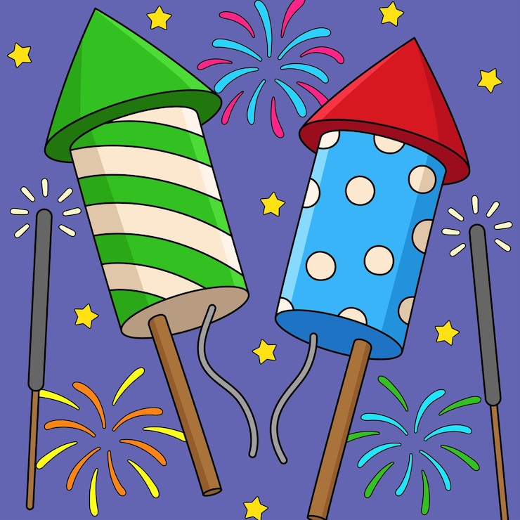 Vector new years eve fireworks colored cartoon