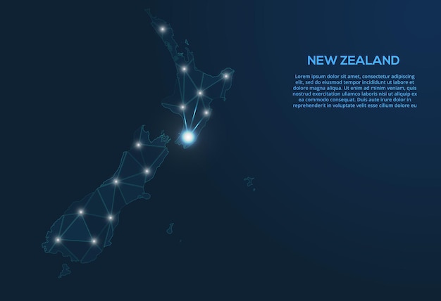 new zealand communication network map vector low poly image of a global map with lights in the form of cities map in the form of a constellation mute and stars