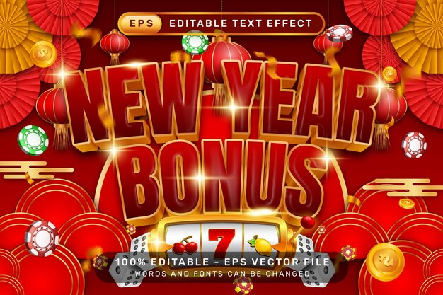 newyear bonus 3d text effect and editable text effect with lanterns and chinese ornaments