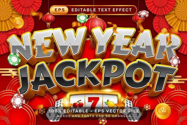 newyear jackpot 3d text effect and editable text effect with lanterns and chinese ornaments