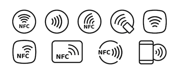 NFC payment icon set Contactless wireless pay sign NFC technology icon Credit card nfc payment