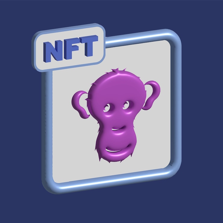Vector nft concept 3d illustration with monkey nonfungible token and digital items with crypto art