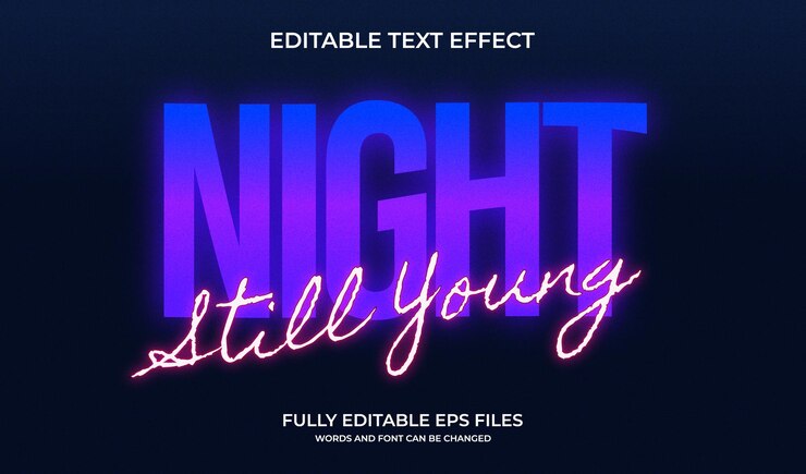 Vector night club neon blue and purple editable text effect