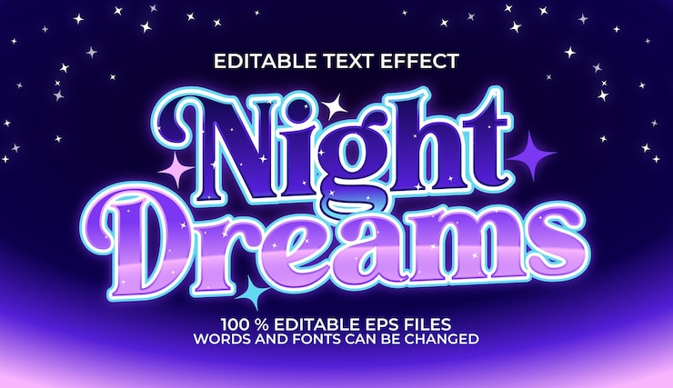 Vector night dreams editable text effect