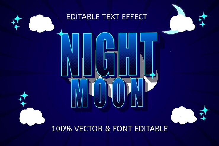 Vector night moon editable text effect