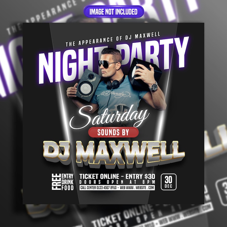 Vector night party with dj music social media post