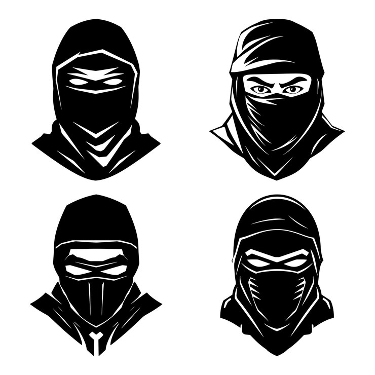 Vector ninja logo silhouette set ninja icon set vector design