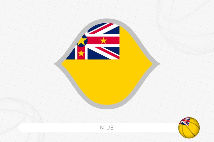 Vector niue flag for basketball competition on gray basketball background.