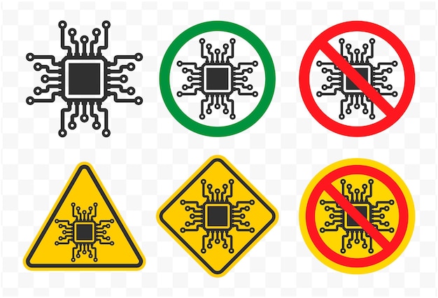 No AI microchip Machine learning prohibited symbol AI not allowed icon Artificial intelligence pro