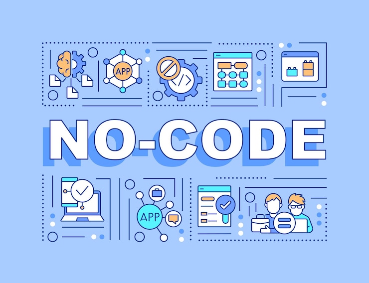 Vector no code word concepts blue banner