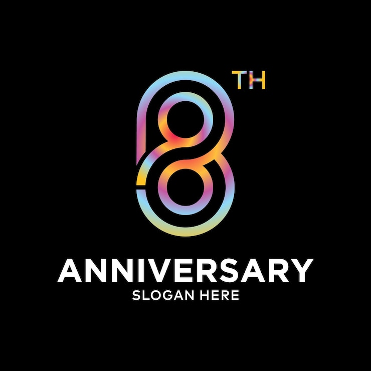 Nomor 8 Merayakan Ulang Tahun Logo Bahagia Berwarna-warni