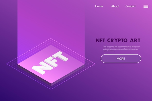 Non Fungible Token Project landing page  crypto artwork on digital platform concept in purple tones