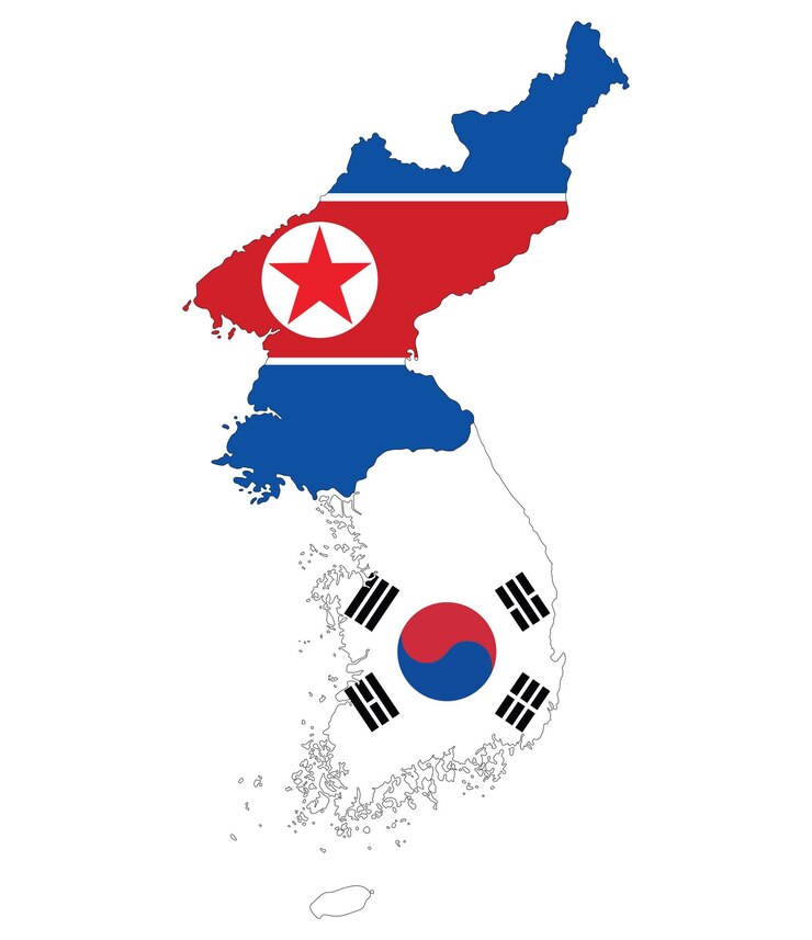 Vector north korea and south korea map with national flag map of korea