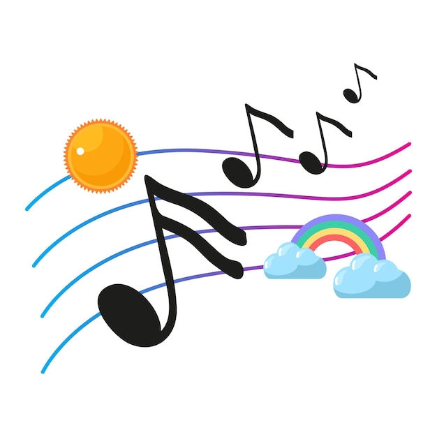 Notes on the stave Funny notes Music for childrenVector illustration