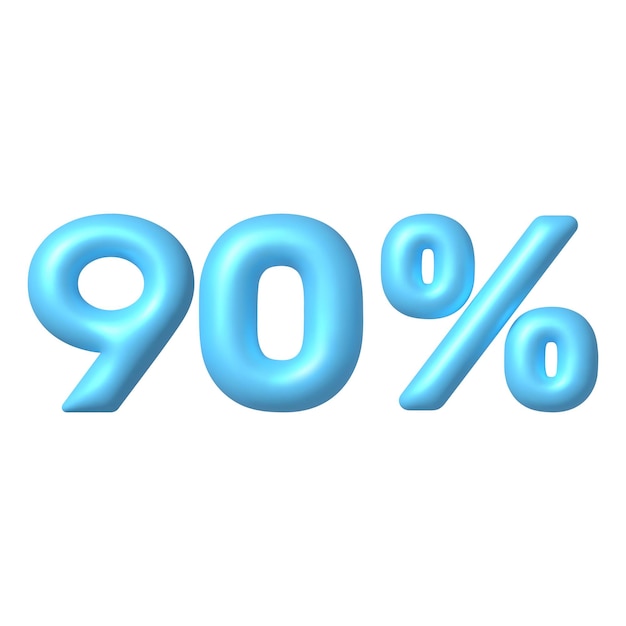 Number 3D icon Blue glossy 90 percent discount vector sign 3d vector realistic design element