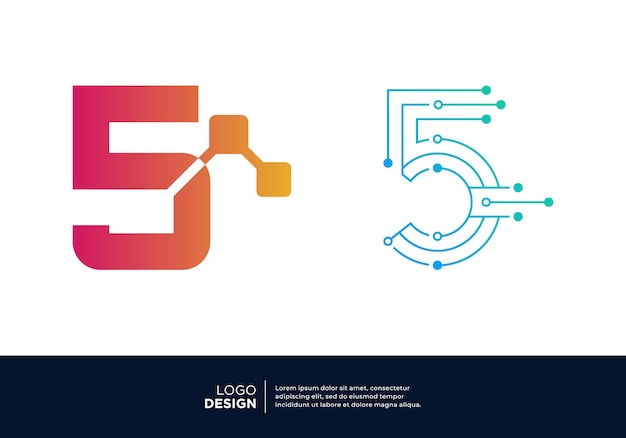 Number 5 logo design collection Abstract symbol for digital technology