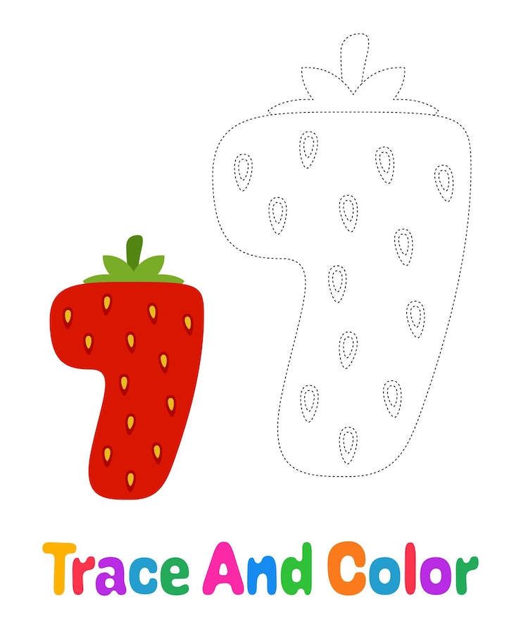 Vector number 7 tracing worksheet for kids