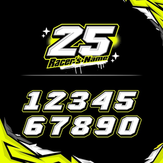 Number racing vector racing numbers for drag motorbikes and cars