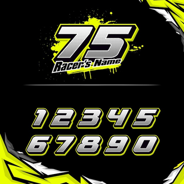 Number racing vector racing numbers for drag motorbikes and cars