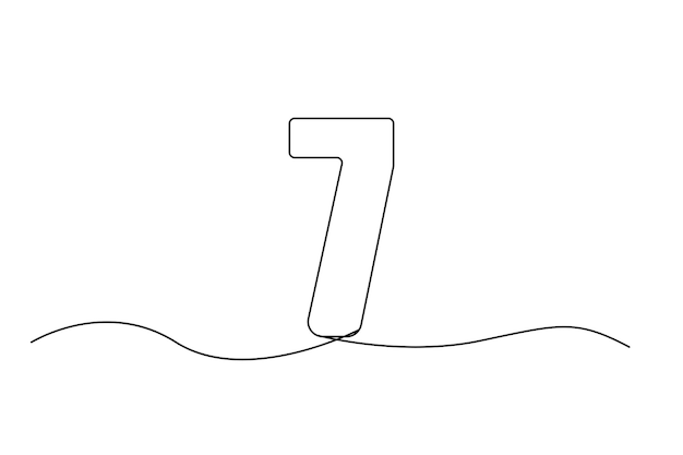 number seven outline minimalist vector drawing single continuous line simple black design