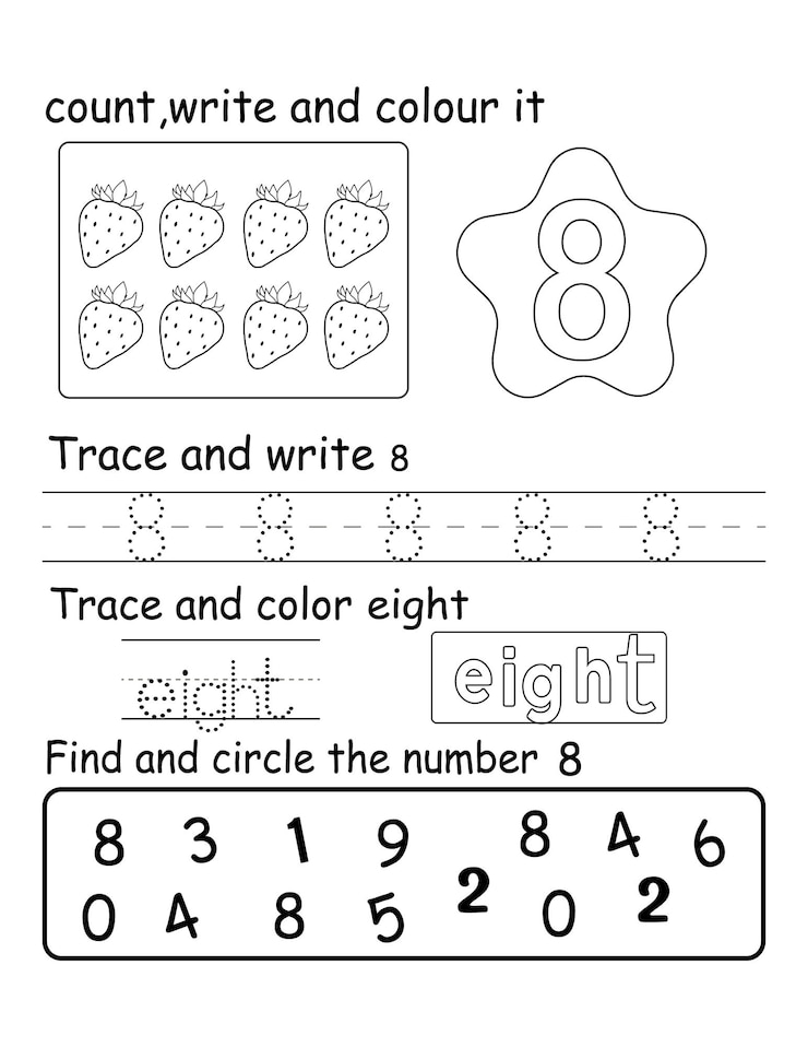 Vector number tracing worksheet for kids, kids learning,