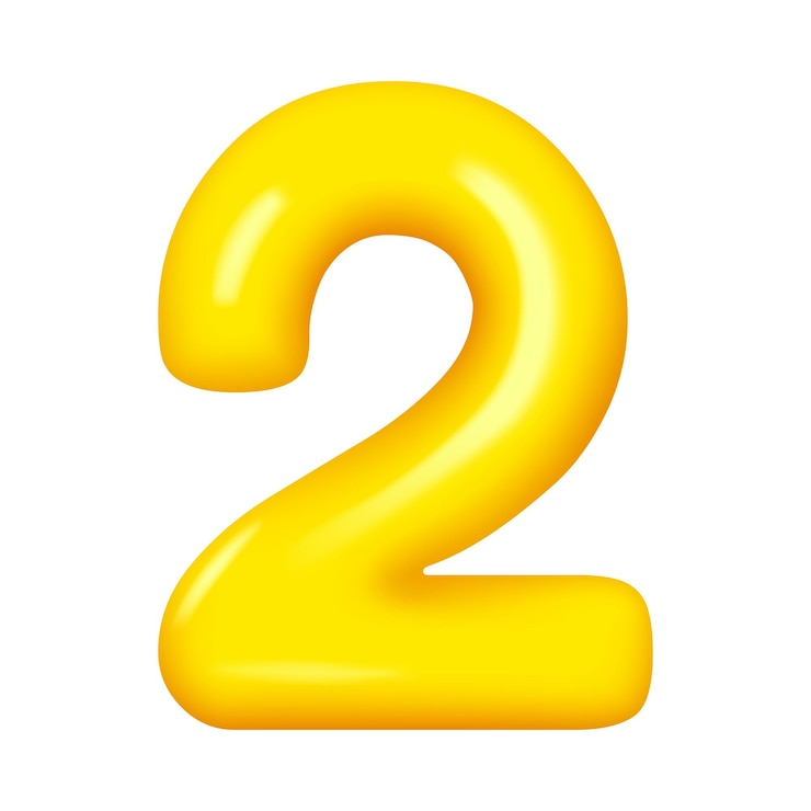 Vector number two numeral second yellow glossy balloon