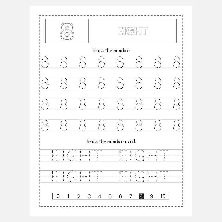 Vector numbers and number words tracing worksheet for kids and preschool