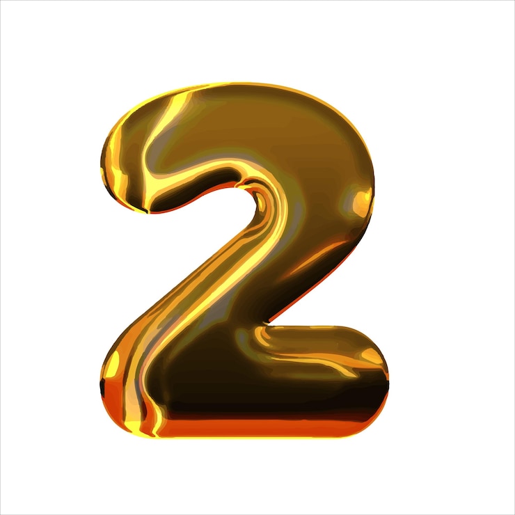Vector numeral 2 golden balloon number 2 isolated on white background gold style 3d style vector illustration