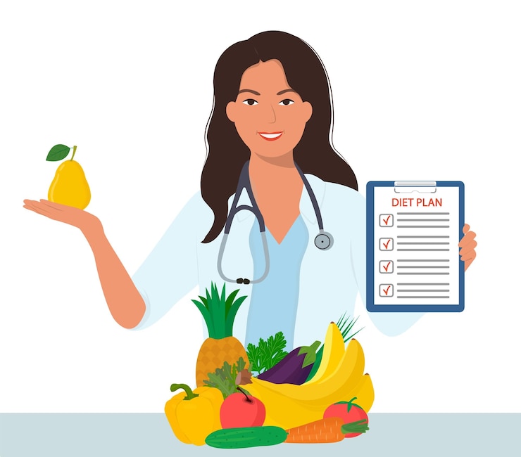 Vector nutrition therapy with healthy food and physical activity vector illustration