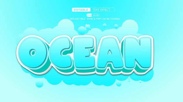 Ocean 3d Editable Text Effect Vector With Cute Background