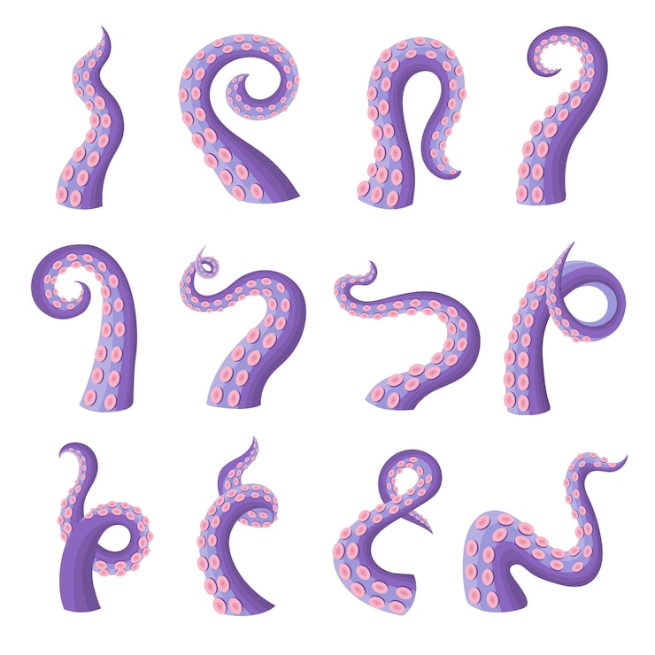 Vector octopus tentacles wild scare underwater ocean danger animal acuatic octopus cut tentacles recent vector illustrations body parts