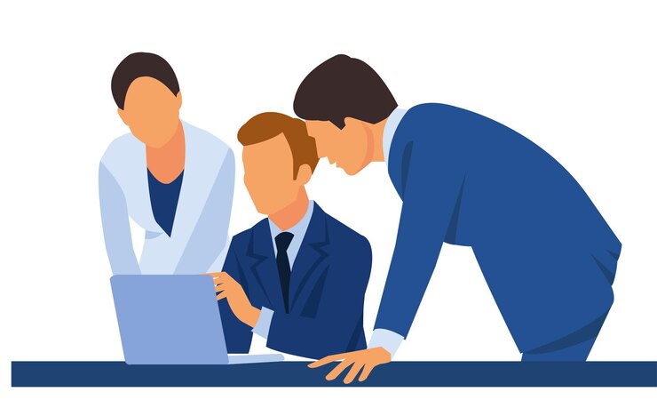 Vector office people teamwork concept communication and brainstorming colorful flat illustration