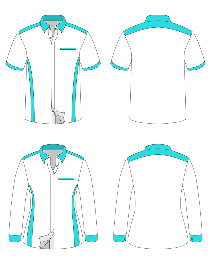 Vector office shirt templates front and back view for men and women